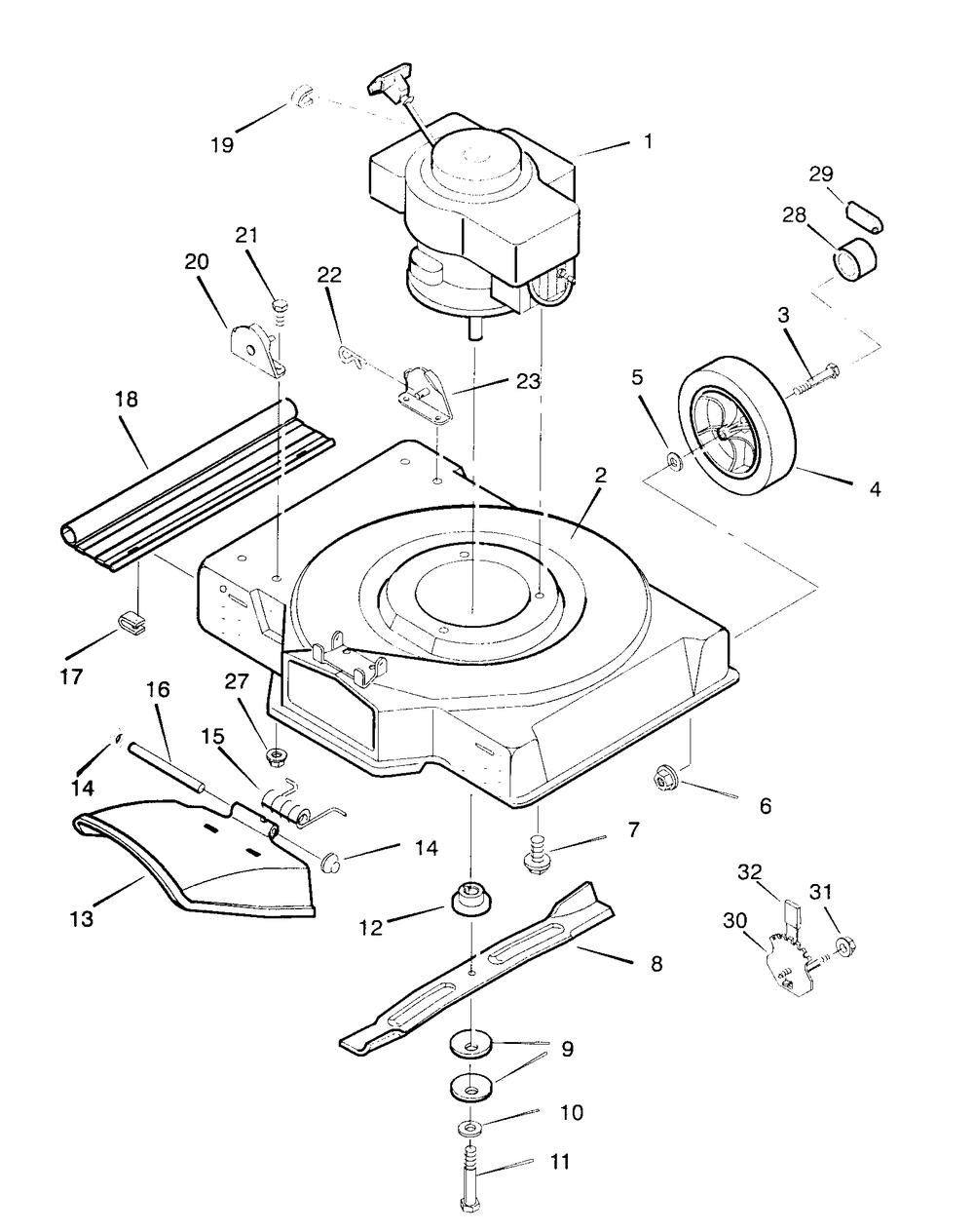 Mower Housing Assembly Diagram and Parts List for 22256A 1997 Briggs and Stratton Lawn Mower